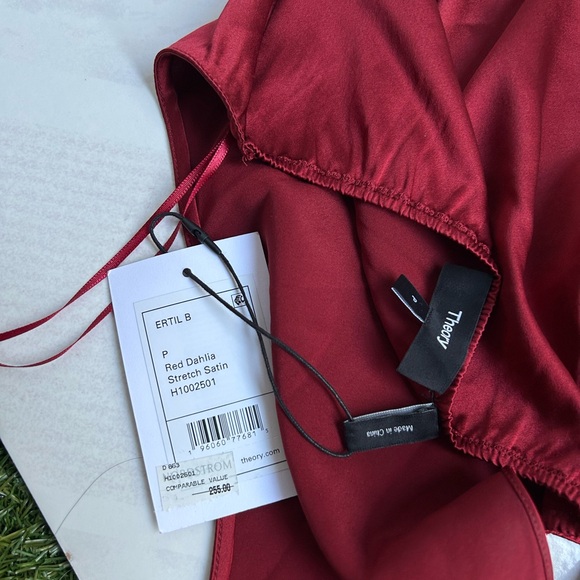 THEORY Ertil Silky Satin Halter Top Color: Red Dahlia size P= 0-2 NWT $225 - Picture 11 of 14